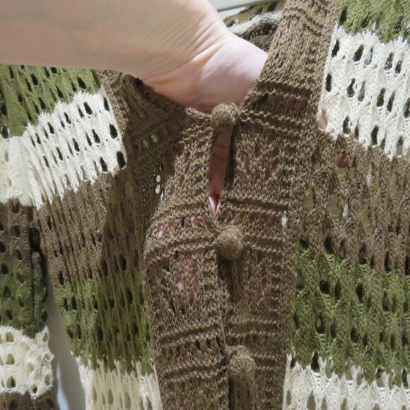 DOLLS KILL DELIA'S Striped Stunner Crochet Knit Cardigan Khaki Punk Goth NWT - Picture 9 of 15